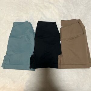 Set of Three Women's Legging shorts Blue, Black, and Brown